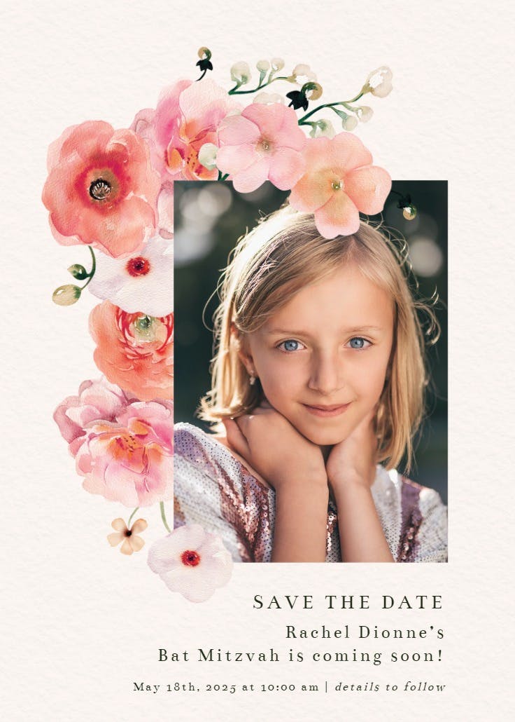 Floral bud - bar & bat mitzvah invitation